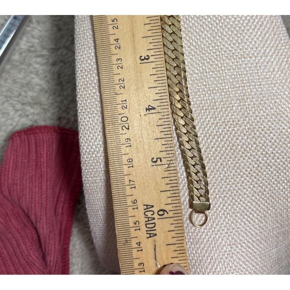 Gold Tone Herringbone Chain Bracelet With Lobster Clasp 6" Vintage - Picture 10 of 11
